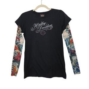 Vintage y2k Harley Davidson Tattoo Sleeves Womens Black Large Biker HD